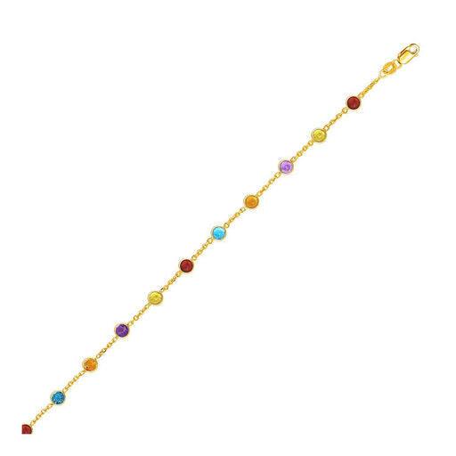 Bids.com 14k Yellow Gold Cable Anklet with Round Multi Tone Stations Accessories White Smoke 10 / Yellow Gold