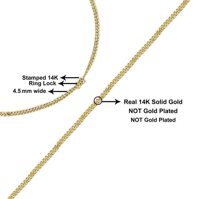 Bids.com Semi-Solid 14K Yellow Gold 4.5mm Miami Cuban Chain Necklace - Unisex Chain - 22 Inches Necklaces White Smoke Yellow.Gold / 22