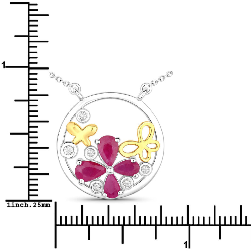 Bids.com 1.47 Carat Genuine Ruby and White Topaz .925 Sterling Silver Pendant Pendants White Smoke size 18.00