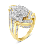 Bids.com 10K Yellow Gold Round and Baguette Diamond Crossover Cluster Ring (3 Cttw, I-J Color, I1-I2 Clarity) - Size 7-1/2 Rings White Smoke 7 / Yellow.Gold,6.5 / Yellow.Gold,8 / Yellow.Gold,6 / Yellow.Gold,7.5 / Yellow.Gold