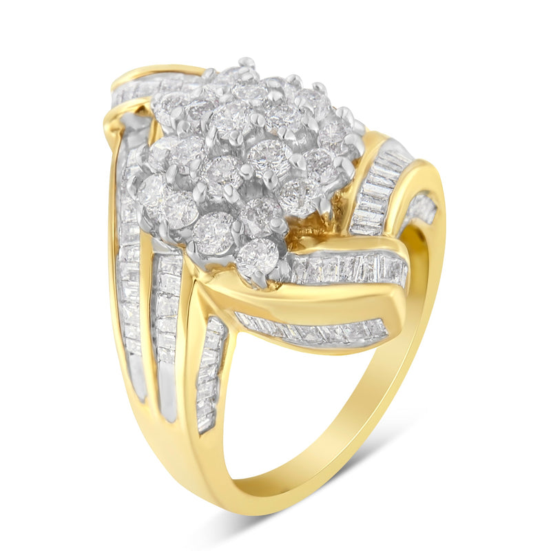 Bids.com 10K Yellow Gold Round and Baguette Diamond Crossover Cluster Ring (3 Cttw, I-J Color, I1-I2 Clarity) - Size 7-1/2 Rings White Smoke 7 / Yellow.Gold,6.5 / Yellow.Gold,8 / Yellow.Gold,6 / Yellow.Gold,7.5 / Yellow.Gold
