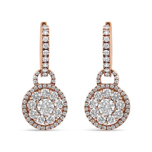 Bids.com 18K Rose Gold 1 1/2 Cttw Round Shaped Diamond Composite Drop and Dangle Leverback Earrings (F-G Color, VS1-VS2 Clarity) Earrings White Smoke Rose.Gold / 1.54