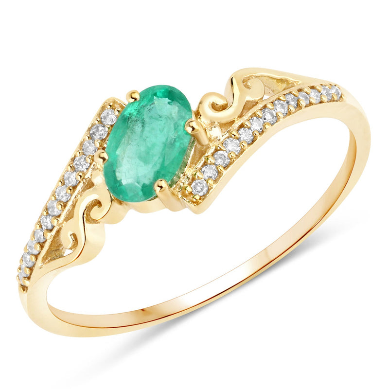 Bids.com 0.51 Carat Genuine Zambian Emerald and White Diamond 14K Yellow Gold Ring Rings White Smoke size 6.00,size 7.00,size 8.00,size 5.00,size 9.00
