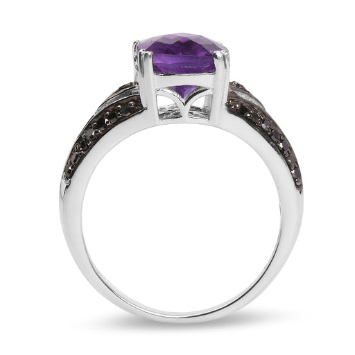 Bids.com 2.87 Carat Genuine Amethyst and Black Diamond .925 Sterling Silver Ring Rings White Smoke size 6.00,size 7.00,size 8.00,size 9.00,size 5.00