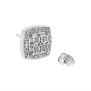 Bids.com .925 Sterling Silver 1/4 cttw Round Cut Diamond Square Shape Milgrain Stud Earrings (I-J Color, I3 Clarity) Earrings White Smoke White.Sterling Silver / 0.25