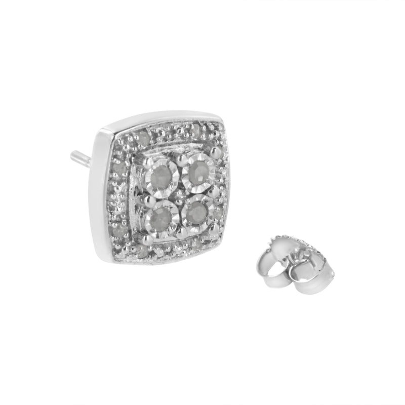 Bids.com .925 Sterling Silver 1/4 cttw Round Cut Diamond Square Shape Milgrain Stud Earrings (I-J Color, I3 Clarity) Earrings White Smoke White.Sterling Silver / 0.25