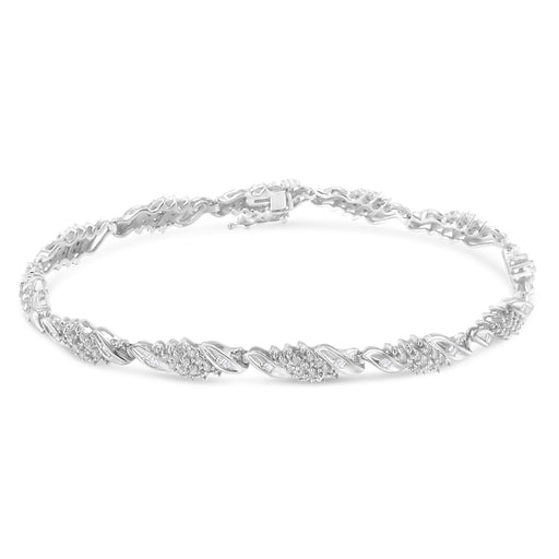Bids.com .925 Sterling Silver 1-1/2 Cttw Round and Baguette Cut Diamond Wave Link Bracelet (I-J Color, I2-I3 Clarity) - 7" Bracelets White Smoke White.Sterling Silver / 7.25