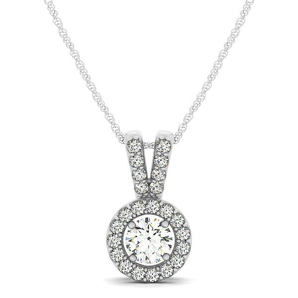 Bids.com Round Pendant with Split Bail and Diamond Halo in 14k White Gold (3/4 cttw) Necklaces White Smoke 18 / White Gold