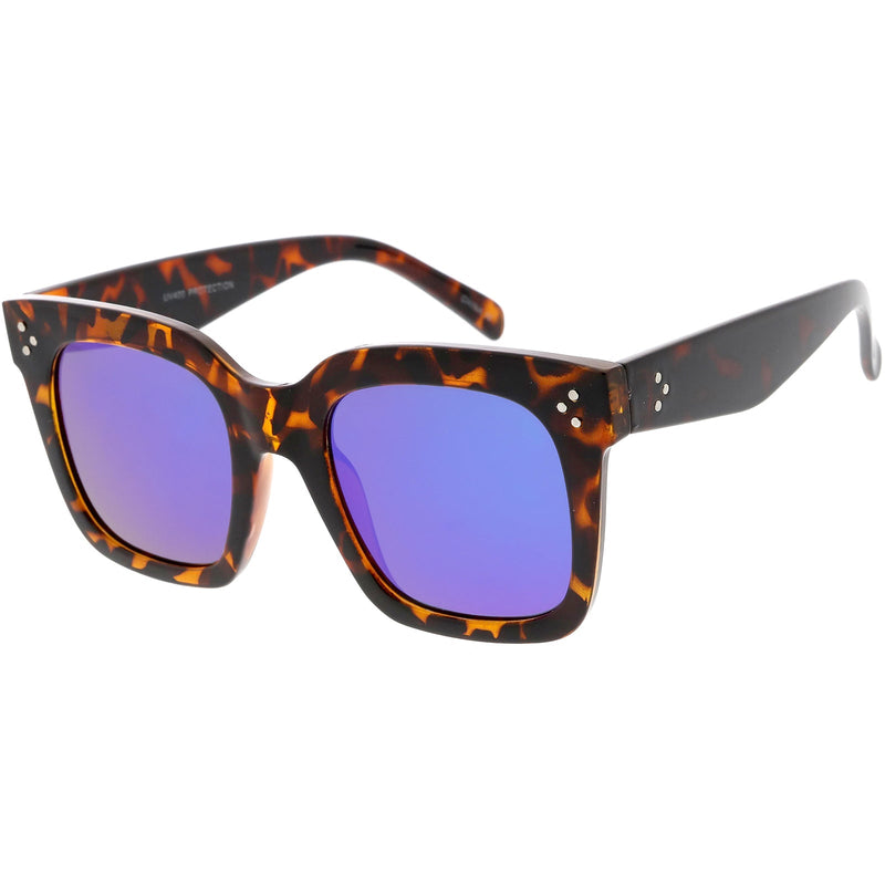 zeroUV Bold Oversize Flat Mirror Lens Square Frame Horn Rimmed Sunglasses 50mm - A100 Sunglasses White Smoke Black / Smoke,Black-Clear / Smoke,Tortoise-Blue / Lavender,Shiny Black Silver Mirror,Shiny Black Blue Mirror,Tortoise Blue Purple Mirror,Shiny Black Yellow Mirror,Tortoise Pink Yellow Mirror,Matte Black Gold Mirror,Black-Brown / Lavender,Matte Black / Smo