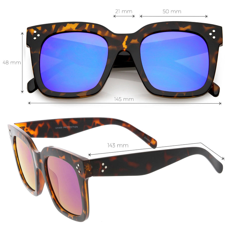 zeroUV Bold Oversize Flat Mirror Lens Square Frame Horn Rimmed Sunglasses 50mm - A100 Sunglasses White Smoke Black / Smoke,Black-Clear / Smoke,Tortoise-Blue / Lavender,Shiny Black Silver Mirror,Shiny Black Blue Mirror,Tortoise Blue Purple Mirror,Shiny Black Yellow Mirror,Tortoise Pink Yellow Mirror,Matte Black Gold Mirror,Black-Brown / Lavender,Matte Black / Smo