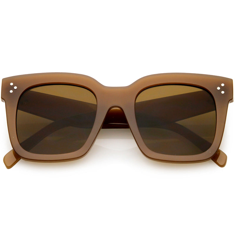zeroUV Bold Oversize Square Horned Rim Flat Lens Sunglasses A252 Sunglasses Dark Slate Gray Shiny Brown / Brown Polarized