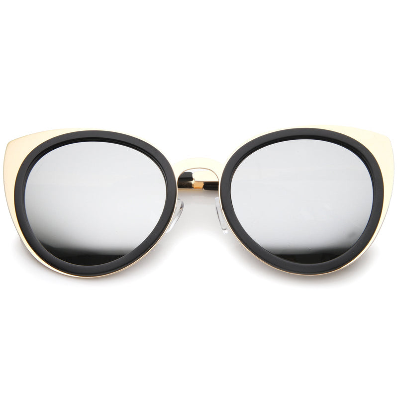zeroUV Reinforced Two-Toned Mirrored Lens Cat Eye Sunglasses A106 Sunglasses White Smoke Black Gold / Silver Mirror