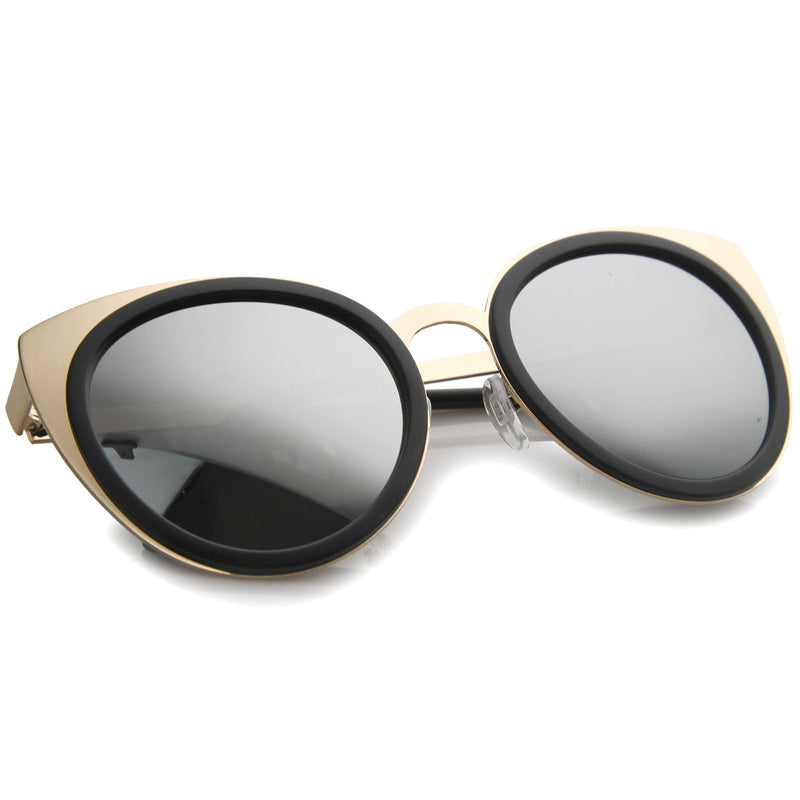 zeroUV Reinforced Two-Toned Mirrored Lens Cat Eye Sunglasses A106 Sunglasses White Smoke Black Gold / Silver Mirror,Black Gold / Gold Mirror,Blue Silver / Silver Mirror,Tortoise Gold / Silver Mirror,Clear Silver / Silver Mirror