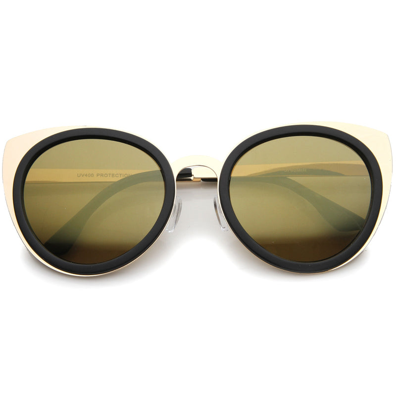 zeroUV Reinforced Two-Toned Mirrored Lens Cat Eye Sunglasses A106 Sunglasses White Smoke Black Gold / Gold Mirror