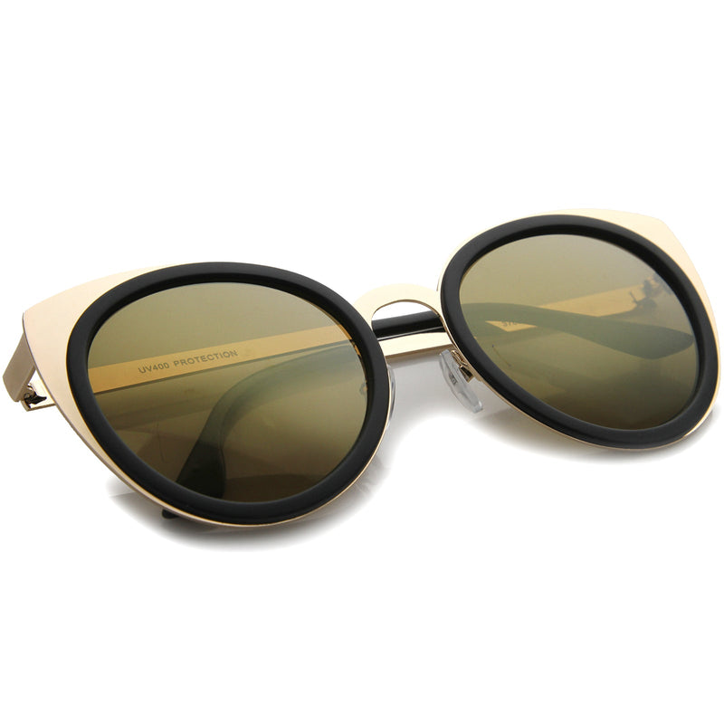 zeroUV Reinforced Two-Toned Mirrored Lens Cat Eye Sunglasses A106 Sunglasses White Smoke Black Gold / Silver Mirror,Black Gold / Gold Mirror,Blue Silver / Silver Mirror,Tortoise Gold / Silver Mirror,Clear Silver / Silver Mirror
