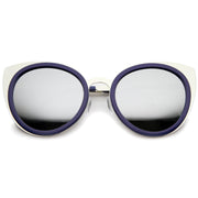 zeroUV Reinforced Two-Toned Mirrored Lens Cat Eye Sunglasses A106 Sunglasses White Smoke Blue Silver / Silver Mirror
