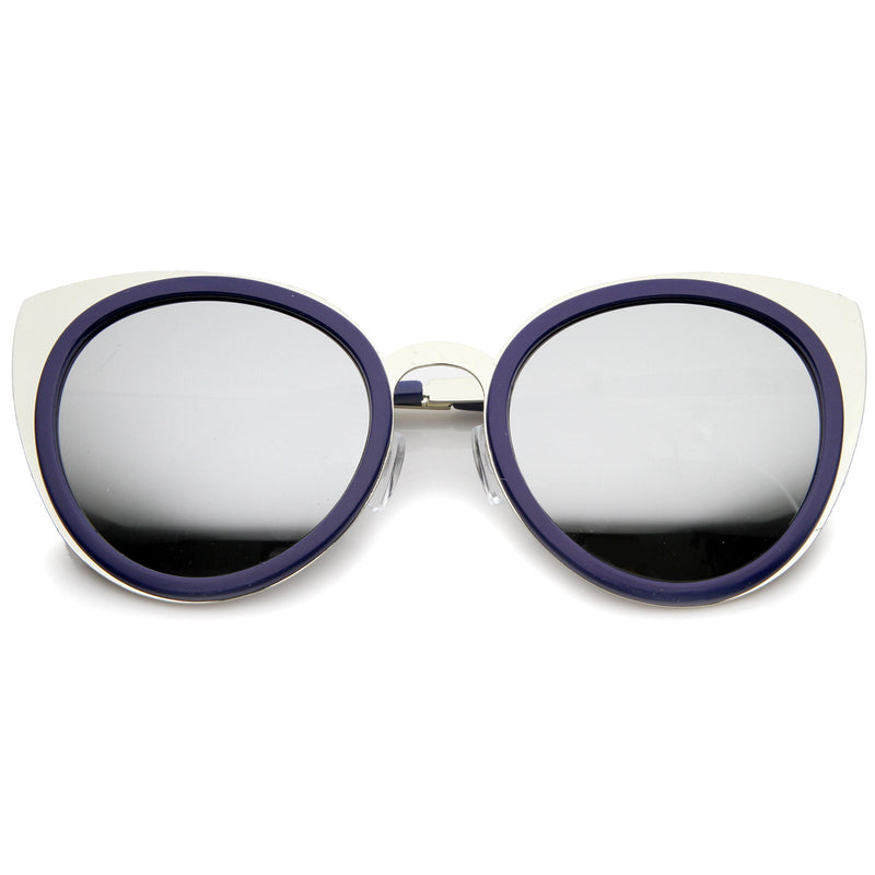 zeroUV Reinforced Two-Toned Mirrored Lens Cat Eye Sunglasses A106 Sunglasses White Smoke Blue Silver / Silver Mirror