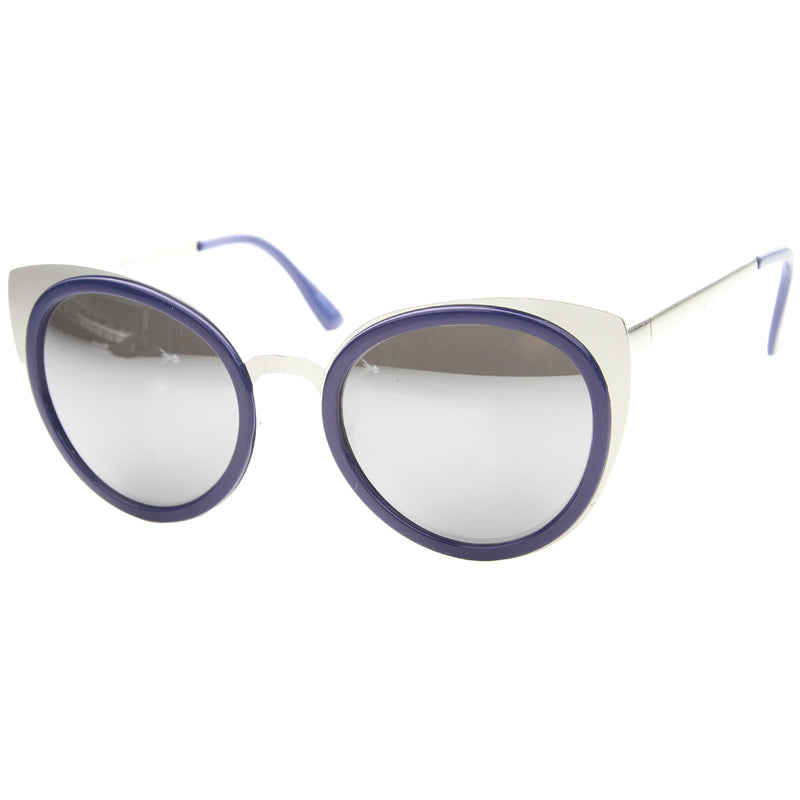 zeroUV Reinforced Two-Toned Mirrored Lens Cat Eye Sunglasses A106 Sunglasses White Smoke Black Gold / Silver Mirror,Black Gold / Gold Mirror,Blue Silver / Silver Mirror,Tortoise Gold / Silver Mirror,Clear Silver / Silver Mirror