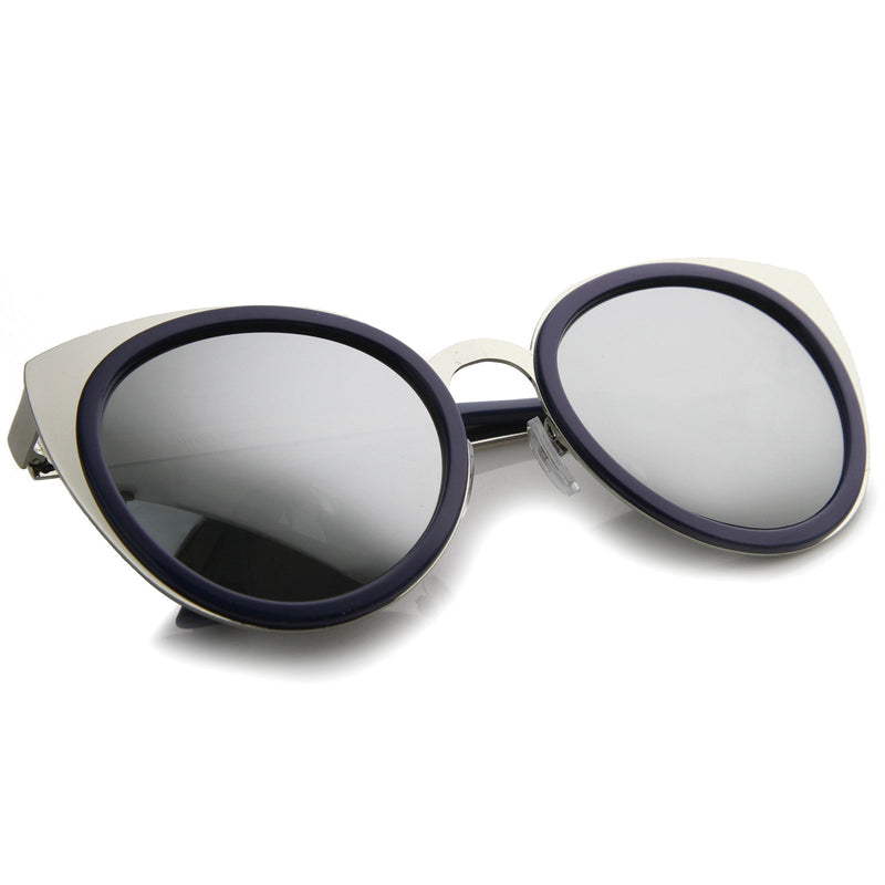 zeroUV Reinforced Two-Toned Mirrored Lens Cat Eye Sunglasses A106 Sunglasses White Smoke Black Gold / Silver Mirror,Black Gold / Gold Mirror,Blue Silver / Silver Mirror,Tortoise Gold / Silver Mirror,Clear Silver / Silver Mirror