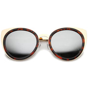 zeroUV Reinforced Two-Toned Mirrored Lens Cat Eye Sunglasses A106 Sunglasses White Smoke Tortoise Gold / Silver Mirror