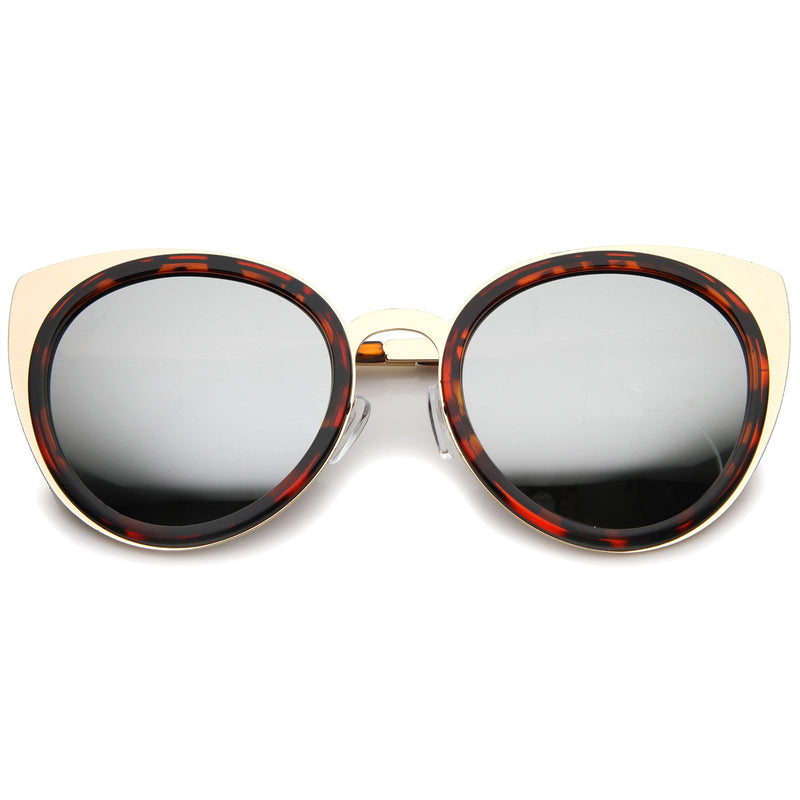 zeroUV Reinforced Two-Toned Mirrored Lens Cat Eye Sunglasses A106 Sunglasses White Smoke Tortoise Gold / Silver Mirror