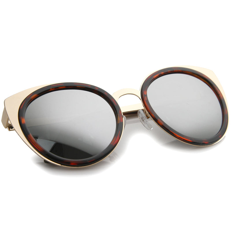 zeroUV Reinforced Two-Toned Mirrored Lens Cat Eye Sunglasses A106 Sunglasses White Smoke Black Gold / Silver Mirror,Black Gold / Gold Mirror,Blue Silver / Silver Mirror,Tortoise Gold / Silver Mirror,Clear Silver / Silver Mirror