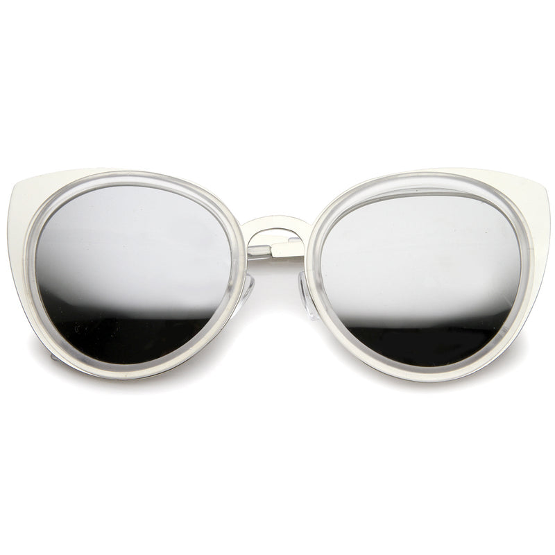 zeroUV Reinforced Two-Toned Mirrored Lens Cat Eye Sunglasses A106 Sunglasses Lavender Clear Silver / Silver Mirror