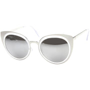 zeroUV Reinforced Two-Toned Mirrored Lens Cat Eye Sunglasses A106 Sunglasses White Smoke Black Gold / Silver Mirror,Black Gold / Gold Mirror,Blue Silver / Silver Mirror,Tortoise Gold / Silver Mirror,Clear Silver / Silver Mirror