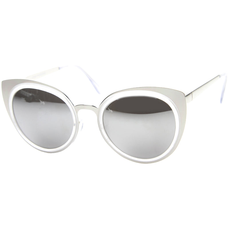 zeroUV Reinforced Two-Toned Mirrored Lens Cat Eye Sunglasses A106 Sunglasses White Smoke Black Gold / Silver Mirror,Black Gold / Gold Mirror,Blue Silver / Silver Mirror,Tortoise Gold / Silver Mirror,Clear Silver / Silver Mirror