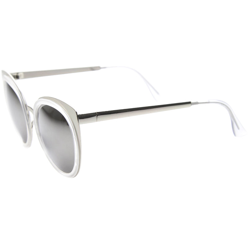 zeroUV Reinforced Two-Toned Mirrored Lens Cat Eye Sunglasses A106 Sunglasses White Smoke Black Gold / Silver Mirror,Black Gold / Gold Mirror,Blue Silver / Silver Mirror,Tortoise Gold / Silver Mirror,Clear Silver / Silver Mirror