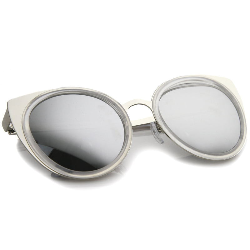 zeroUV Reinforced Two-Toned Mirrored Lens Cat Eye Sunglasses A106 Sunglasses White Smoke Black Gold / Silver Mirror,Black Gold / Gold Mirror,Blue Silver / Silver Mirror,Tortoise Gold / Silver Mirror,Clear Silver / Silver Mirror