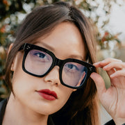 zeroUV Bold Oversize Square Horn Rimmed Flat Lens Clear Glasses D093 Sunglasses Black Black / Clear,Clear / Clear,Clear-Gray / Clear,Black Tortoise / Clear,Shiny Brown / Clear