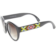 zeroUV Boho Native Print Bead Arm Accent Round Cat Eye Sunglasses A112 Sunglasses White Smoke Black-Yellow / Lavender