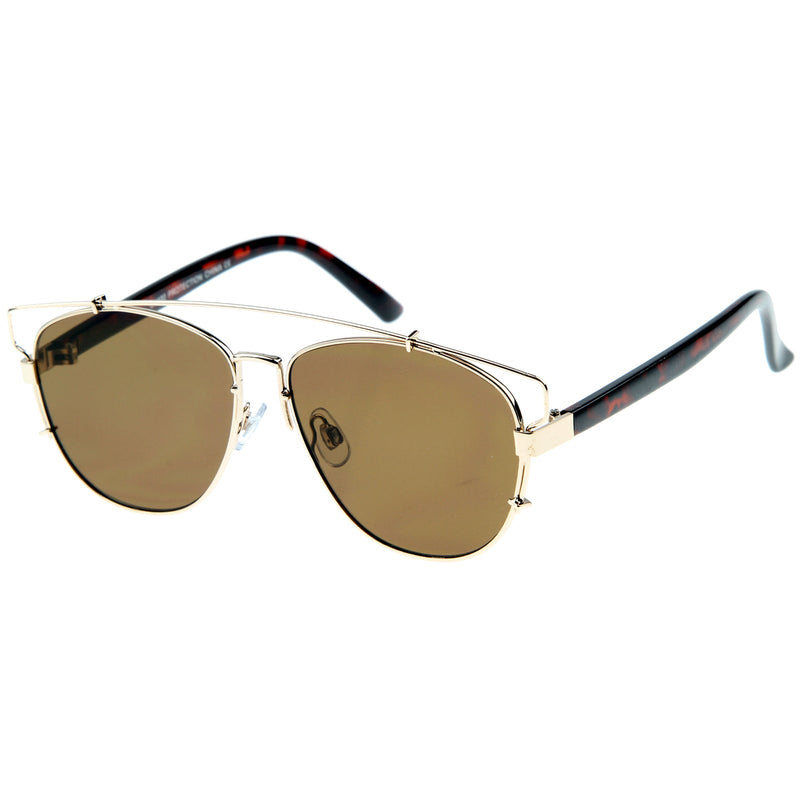 zeroUV Modern Fashion Panto Flat Front Metal Aviator Sunglasses A121 Glasses / Sunglasses White Smoke Silver Black Smoke,Gold Tortoise Brown,Gold Black Lavender,Gold Tortoise Green,Gold White Grey Gradient,Black Black Green