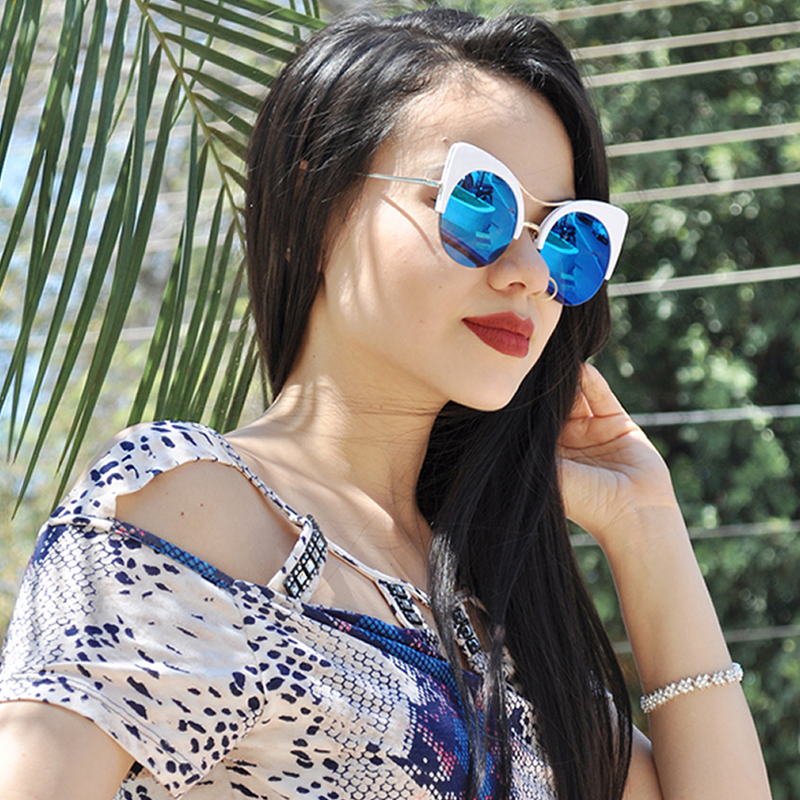 zeroUV Oversize Flat Lens Round Cat Eye Mirror Lens Sunglasses A175 Sunglasses Black Tortoise Gold Ice,Black Silver Sun,Black Gold Midnight,White Gold Ice,Tortoise Gold Pink