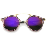 zeroUV Arched Marble Pattern P3 Mirrored Lens Round Sunglasses A218 Sunglasses White Smoke Purple Gold Purple Mirror