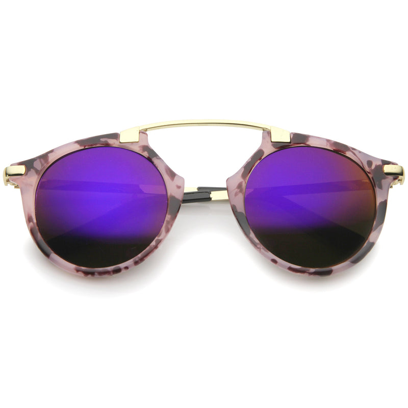 zeroUV Arched Marble Pattern P3 Mirrored Lens Round Sunglasses A218 Sunglasses White Smoke Purple Gold Purple Mirror