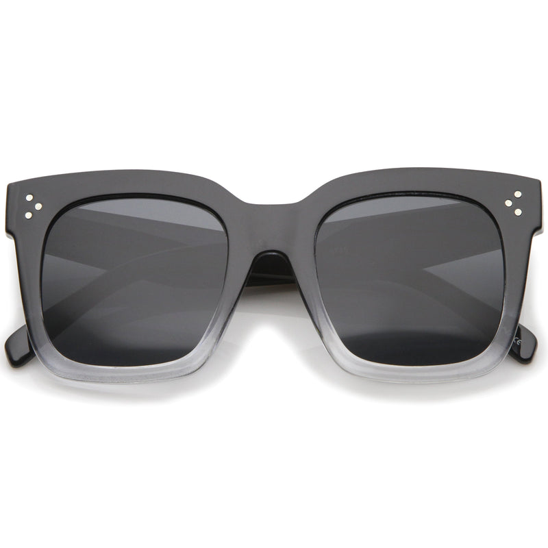 zeroUV Bold Oversize Flat Mirror Lens Square Frame Horn Rimmed Sunglasses 50mm - A100 Sunglasses Dim Gray Black-Clear / Smoke