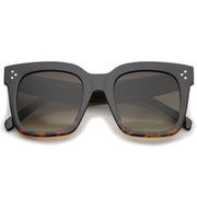 zeroUV Bold Oversize Flat Mirror Lens Square Frame Horn Rimmed Sunglasses 50mm - A100 Sunglasses Dark Slate Gray Black-Brown / Lavender