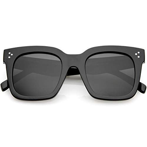 zeroUV Bold Oversize Square Horned Rim Flat Lens Sunglasses A252 Sunglasses Dim Gray Shiny Black Smoke (Polarized)