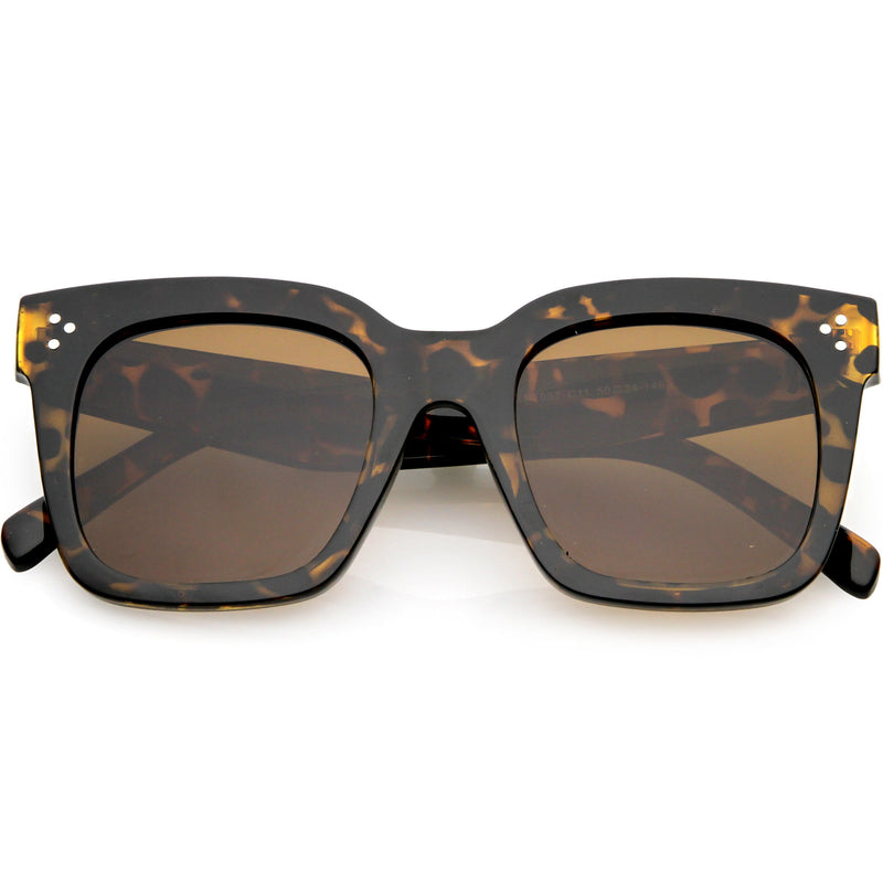 zeroUV Bold Oversize Square Horned Rim Flat Lens Sunglasses A252 Sunglasses Dim Gray Tortoise Brown (Polarized)