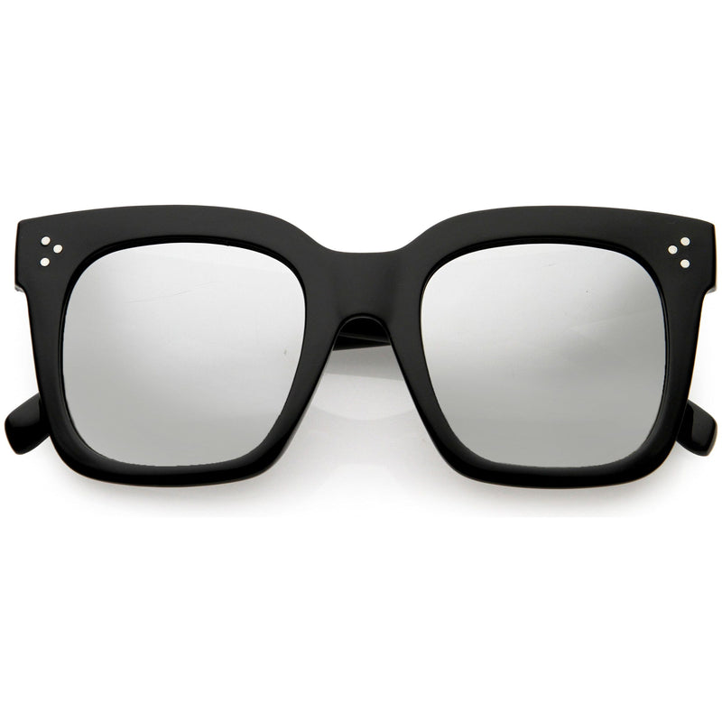 zeroUV Bold Oversize Square Horned Rim Flat Lens Sunglasses A252 Sunglasses Light Gray Black / Silver Mirror (Polarized)