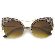 zeroUV High Pointed Half-frame Flat Lens Round Cat Eye Sunglasses A267 Sunglasses White Smoke Gray Leopard / Amber