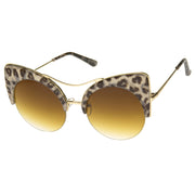 zeroUV High Pointed Half-frame Flat Lens Round Cat Eye Sunglasses A267 Sunglasses White Smoke Gray Leopard / Amber,Black / Lavender,White / Lavender,Tortoise / Amber
