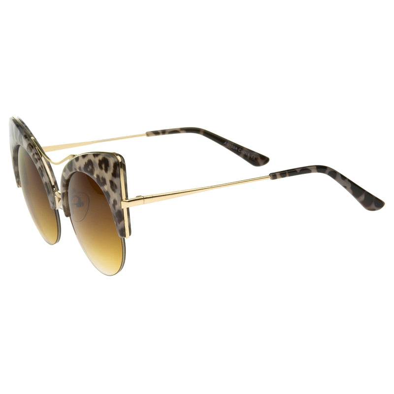 zeroUV High Pointed Half-frame Flat Lens Round Cat Eye Sunglasses A267 Sunglasses White Smoke Gray Leopard / Amber,Black / Lavender,White / Lavender,Tortoise / Amber