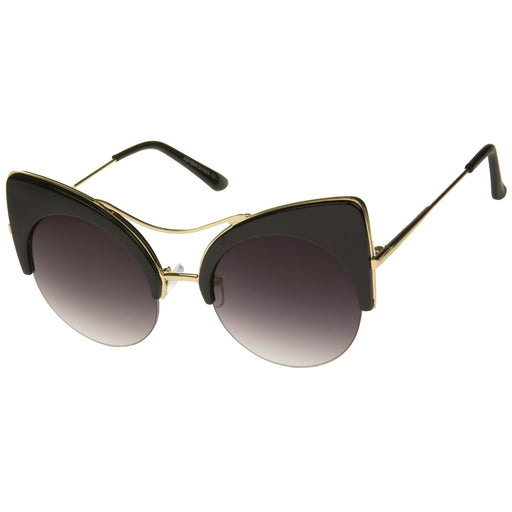 zeroUV High Pointed Half-frame Flat Lens Round Cat Eye Sunglasses A267 Sunglasses White Smoke Gray Leopard / Amber,Black / Lavender,White / Lavender,Tortoise / Amber