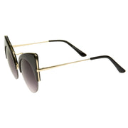 zeroUV High Pointed Half-frame Flat Lens Round Cat Eye Sunglasses A267 Sunglasses White Smoke Gray Leopard / Amber,Black / Lavender,White / Lavender,Tortoise / Amber