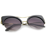 zeroUV High Pointed Half-frame Flat Lens Round Cat Eye Sunglasses A267 Sunglasses White Smoke Gray Leopard / Amber,Black / Lavender,White / Lavender,Tortoise / Amber