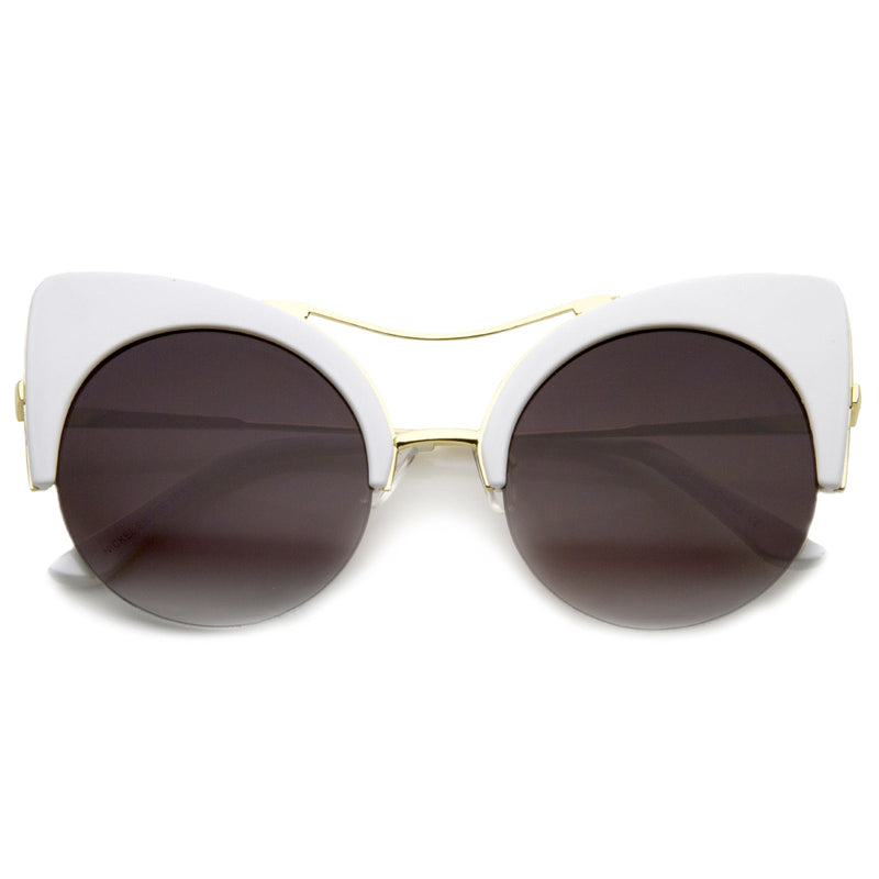 zeroUV High Pointed Half-frame Flat Lens Round Cat Eye Sunglasses A267 Sunglasses White Smoke White / Lavender