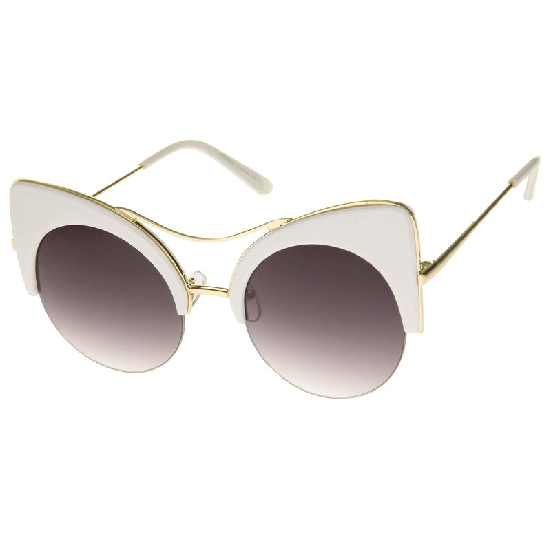 zeroUV High Pointed Half-frame Flat Lens Round Cat Eye Sunglasses A267 Sunglasses White Smoke Gray Leopard / Amber,Black / Lavender,White / Lavender,Tortoise / Amber